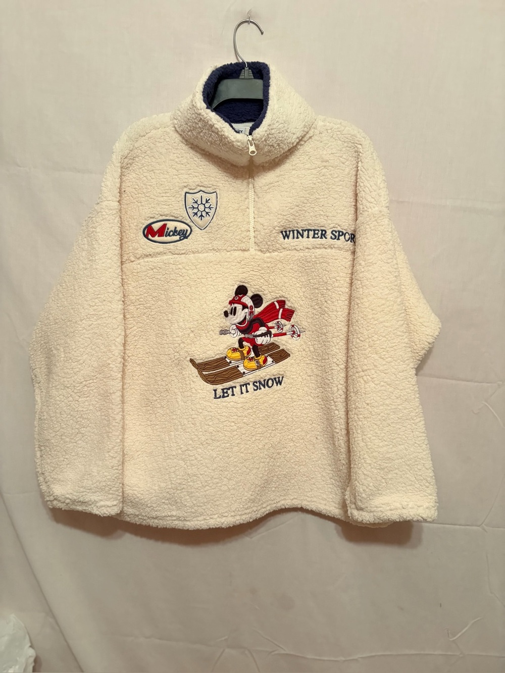 Disney Cream Sherpa Pullover with Mickey Winter Sled Graphic